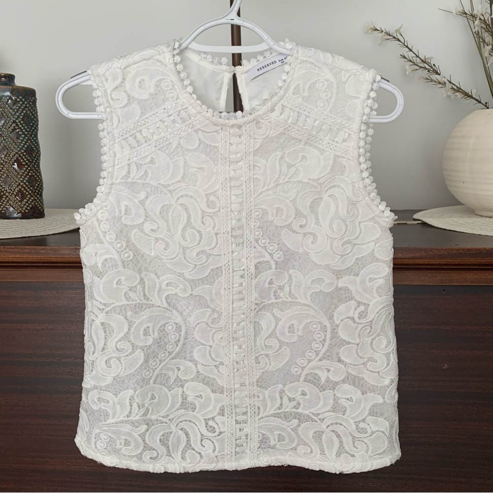 Reserved White Lace Sleeveless Blouse, Size XS